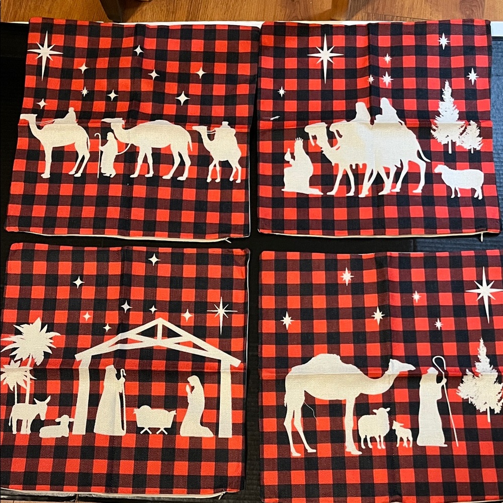 Red and Black Plaid Christmas Throw pillow covers